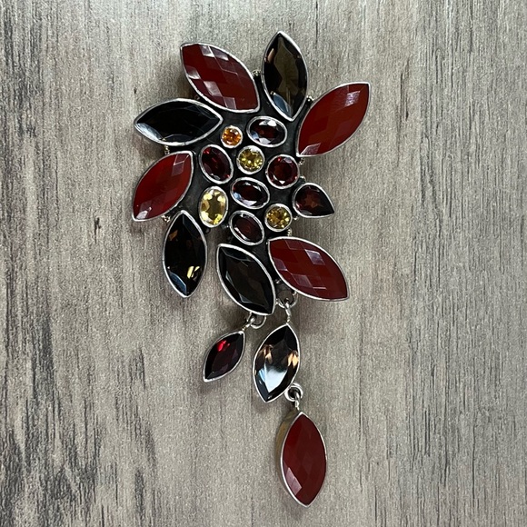 Nicky Butler Carnelian Smokey Quartz Topaz Vintage Brooch Pendant Necklace - Picture 4 of 11